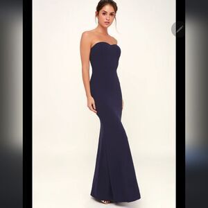 Lulus Stand in the Spotlight Navy Blue Strapless Maxi Dress size XS